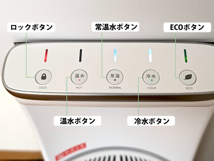 ハミングウォーターの操作ボタン