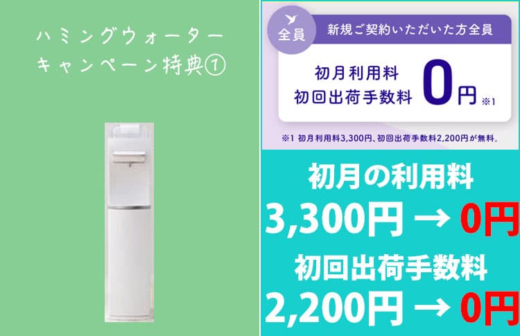 ハミングウォーターのキャンペーン特典①初月利用料金3,300円と初回出荷手数料2,200円