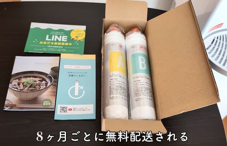8ヶ月ごと無料配送されるハミングウォーターの浄水フィルター
