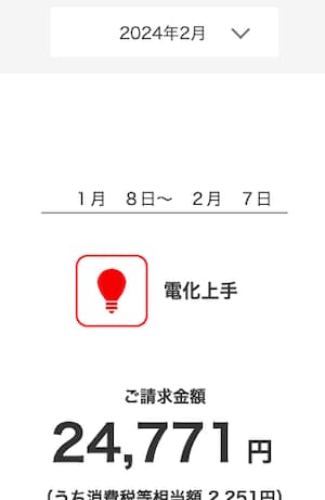 ハミングウォーターの導入後2024年2月の電気料金